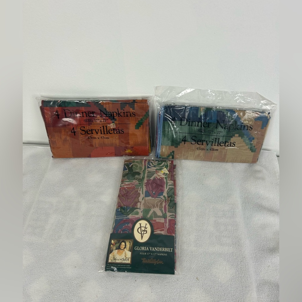 12 - NOS VTG - Cloth Multicolor Patterned Napkins, Gloria Vanderbilt & ?? Brand